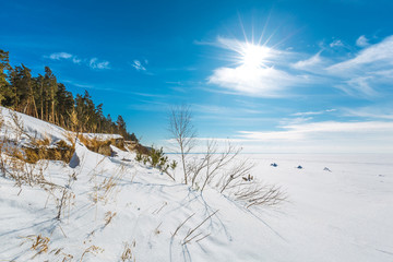 Winter landscape. The Ob River, Western Siberia