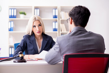 Lawyer discussing legal case with client