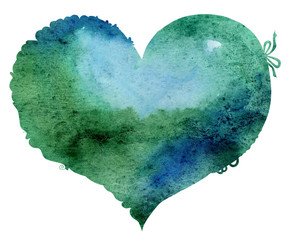 watercolor dark green heart with a lace edge