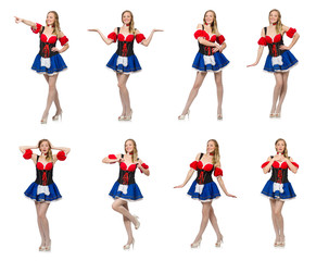 Fototapeta premium Woman in Oktoberfest concept on white