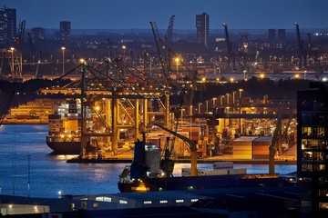 Container Port in Rotterdam at night