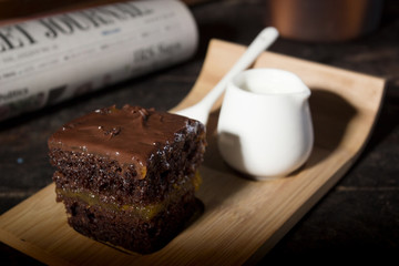 Brownie on a wooden board