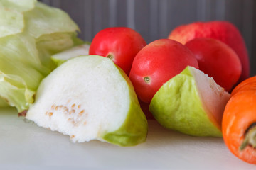 Mix fresh fruits and vegetables for healty smoothie