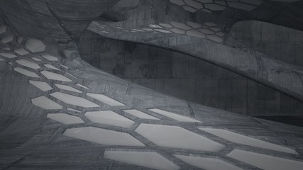 Abstract white and concrete parametric interior  with window. 3D illustration and rendering.