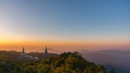 Fotobehang King and Queen Pagodas in mountain. © coffmancmu
