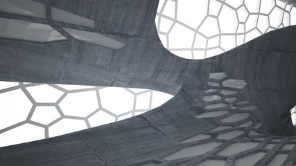 Abstract white and concrete parametric interior  with window. 3D illustration and rendering.