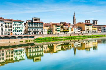 Fototapeta na wymiar Florence, Italy. View of the Old town from Arno river.
