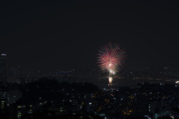 Beautiful colorful firework at night in Seoul