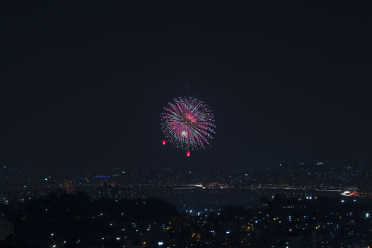 Beautiful colorful firework at night in Seoul