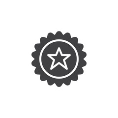 Badge with star shape vector icon. filled flat sign for mobile concept and web design. Quality certificate simple solid icon. Symbol, logo illustration. Pixel perfect vector graphics