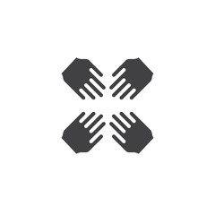 Four hands join together vector icon. Cooperation filled flat sign for mobile concept and web design. Teamwork simple solid icon. Symbol, logo illustration. Pixel perfect vector graphics