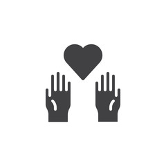 Charity heart on the palms vector icon. filled flat sign for mobile concept and web design. Donation hands with heart simple solid icon. Symbol, logo illustration. 