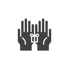 Gift box in hands vector icon. filled flat sign for mobile concept and web design. Give a gift simple solid icon. Symbol, logo illustration. Pixel perfect vector graphics