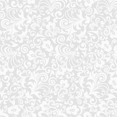 Fototapeta na wymiar Seamless grey background with white pattern in baroque style. Vector retro illustration. Ideal for printing on fabric or paper.