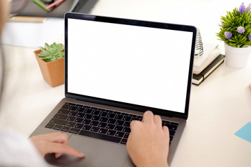 Fototapeta premium Woman working laptop at workplace