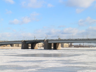 drawbridge across the frozen river