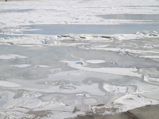 water and ice on a frozen river