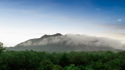 Fototapeta premium Morning mist on high mountains, landscape