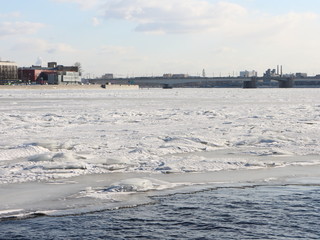 view of the city's frozen river