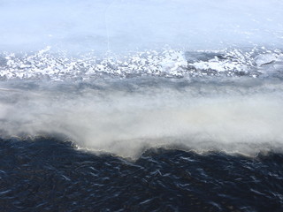water and ice on a frozen river
