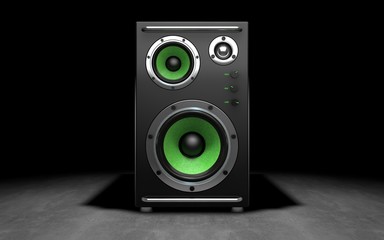 Audio speakers on black background. 3d rendering.