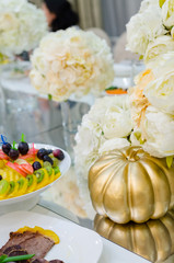 Beautiful decorative pumpkins in the room