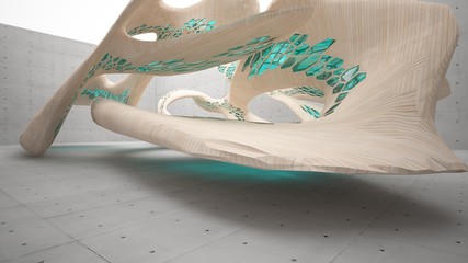 Fototapeta na wymiar Abstract concrete and wood parametric interior with window. 3D illustration and rendering.