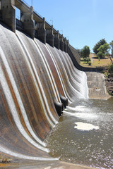 water running down the dam wall at Lauriston Reservoir, near Kyneton, Australia