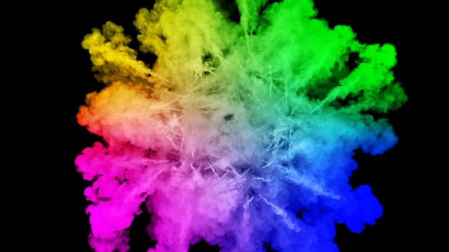 fireworks from paints isolated on black background with nice trails. explosion of colored powder or ink. juicy creative explosion of all colors of the rainbow in the air in slow motion. 25