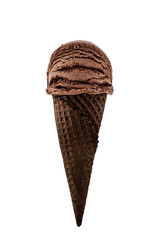 chocolate ice cream with chocolate cone isolated on white background