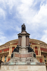 Fototapeta na wymiar Royal Albert Hall, a concert hall dedicated to the husband of Queen Victoria, Prince Albert, The statue of Albert , London, United Kingdom