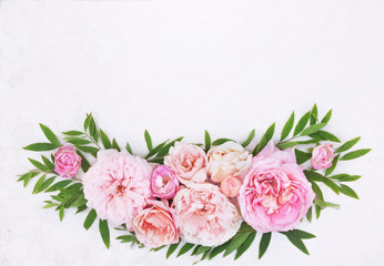 Summer blossoming delicate rose on blooming flowers festive background, pastel and soft bouquet floral card