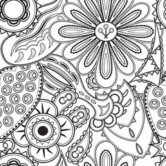 Seamless pattern for coloring book.  Coloring page with floral elements for adult and older children