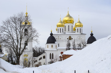 Assumption Cathedral in Dmitrov Moscow region winter background