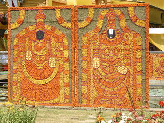 hindu traditional god lord venkateswara and his wife made with flowers