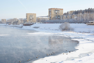 Russia, city of Divnogorsk of the Krasnoyarsk region. City Embankment in the winter