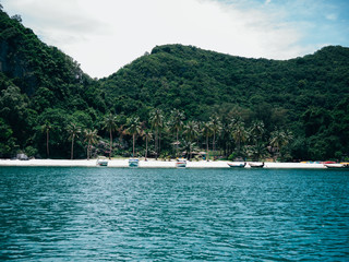 Scenic landscape. Mu Ko Ang Thong National Park Seascape. Mountain on an island in the ocean with...