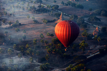 Red balloons over Bagan