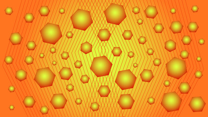 Red and yellow background with geometric shapes