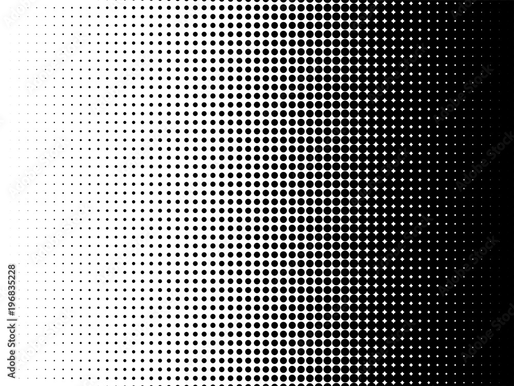 Poster radial halftone pattern texture. vector black and white radial dot gradient background for retro, vi
