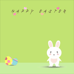 Easter rabbit, easter Bunny with eggs on green background