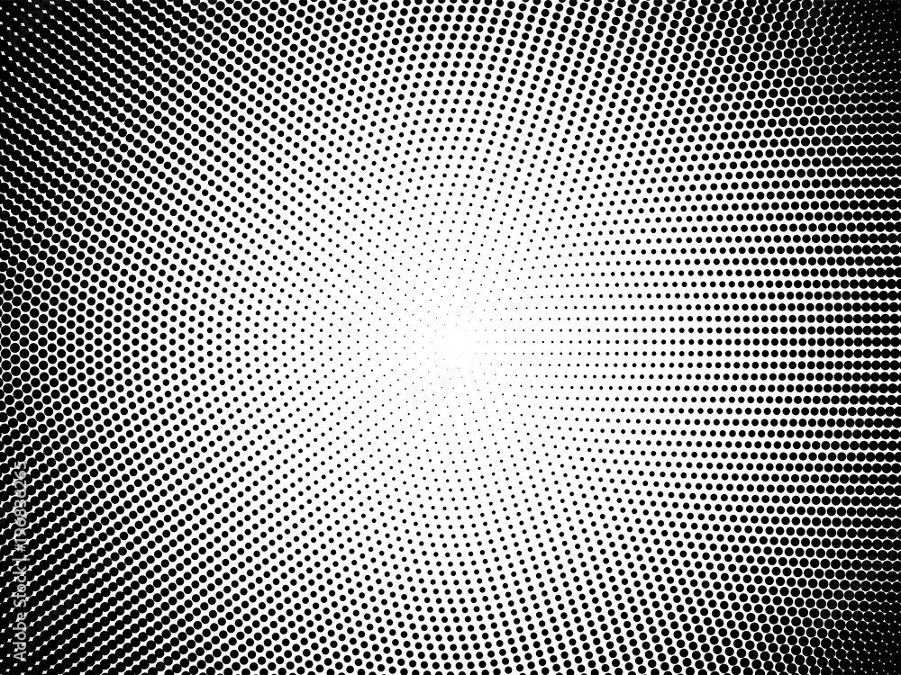 Aufkleber radial halftone pattern texture. vector black and white radial dot gradient background for retro, vi