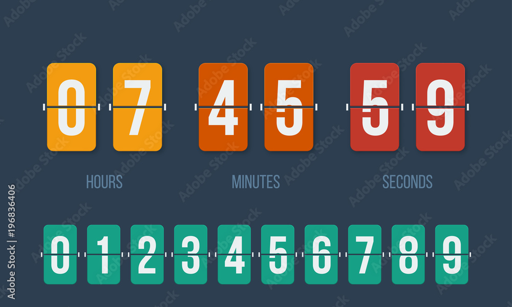 Poster flip countdown clock counter timer. vector time remaining count down flip board with scoreboard of d
