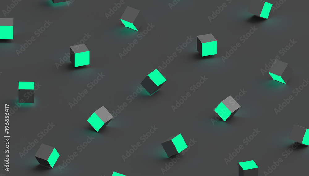 Poster abstract 3d rendering of geometric shapes. computer generated minimalistic background with cubes. mo