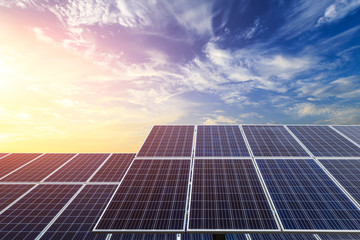 solar panels and sky landscape at sunset,green energy concept