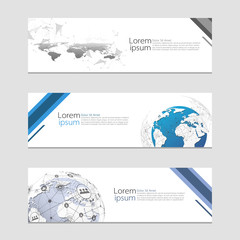 Set of modern abstract design web banners template. Global network connection. World map point and line composition concept of global business. Vector illustration