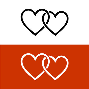Two line style hearts together linked love symbol.