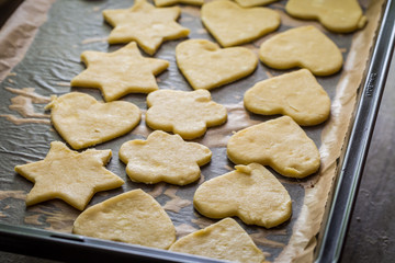 Preparation for baking butter cookies on baking tray