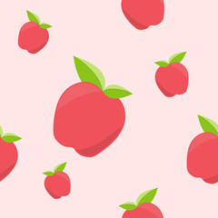Seamless cute pattern with red apple on pink background.