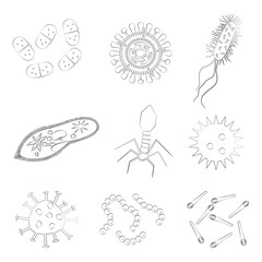 Bacteria, virus and microbe outline icon set. Vector illustration.
